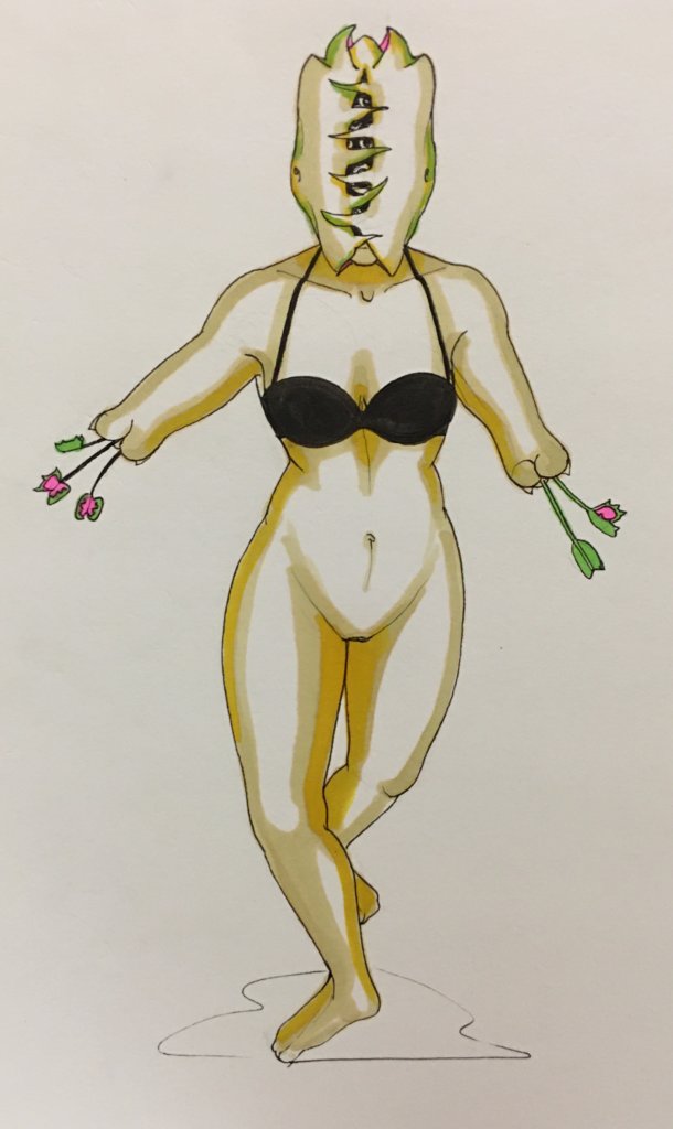 a drawing of a woman with the head of a venus fly trap