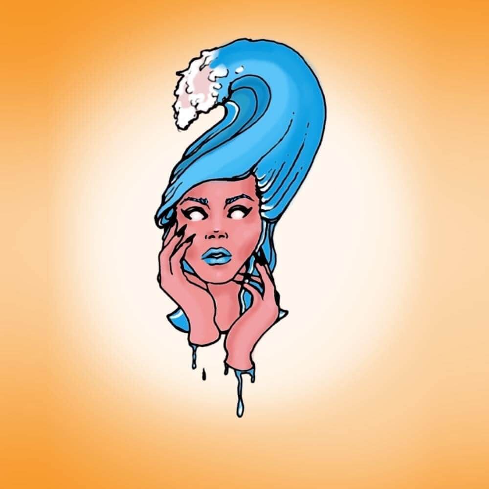 drawing of aquarius zodiac sign, a woman with a wave for hair