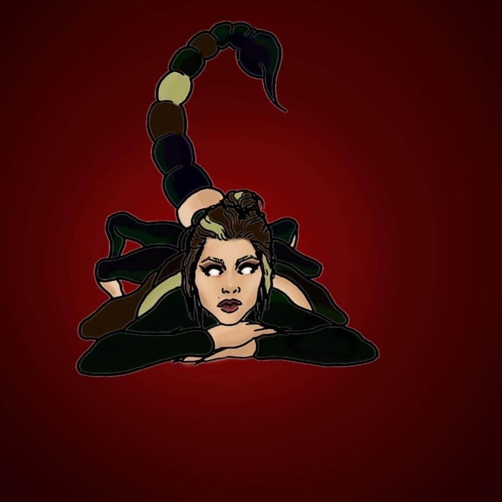 a drawing of scorpio zodiac - a woman lays on the ground and has the tail of a scorpion