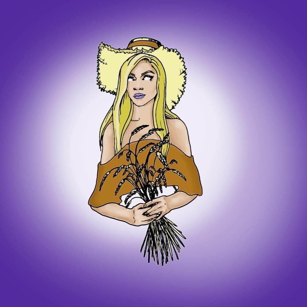 a drawing of virgo zodiac - a woman holds a bouquet of wheat in her hands