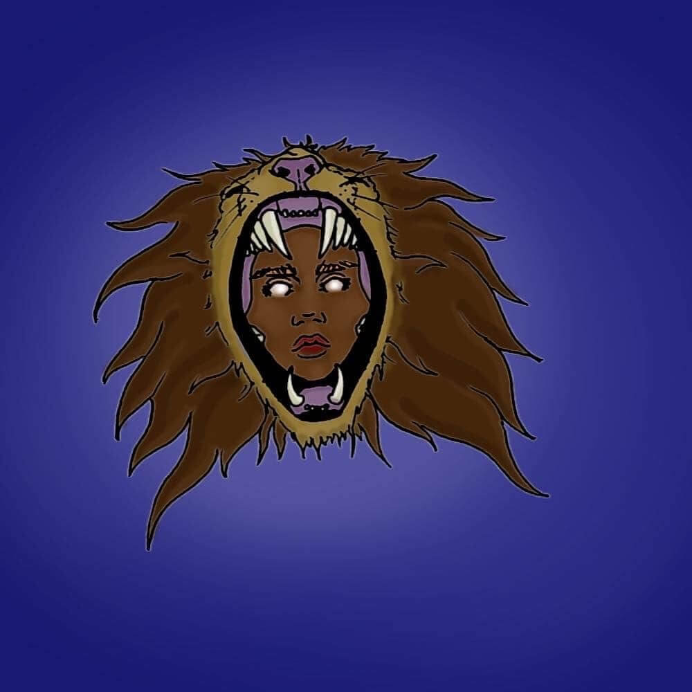 drawing of the zodiac leo - a man rests inside a lion's roaring mouth