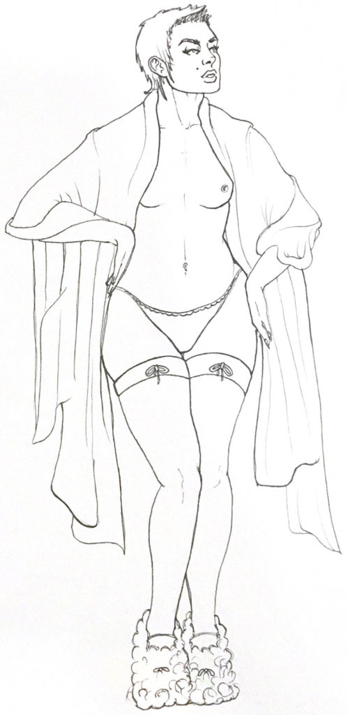 drawing of a woman in her nightgown