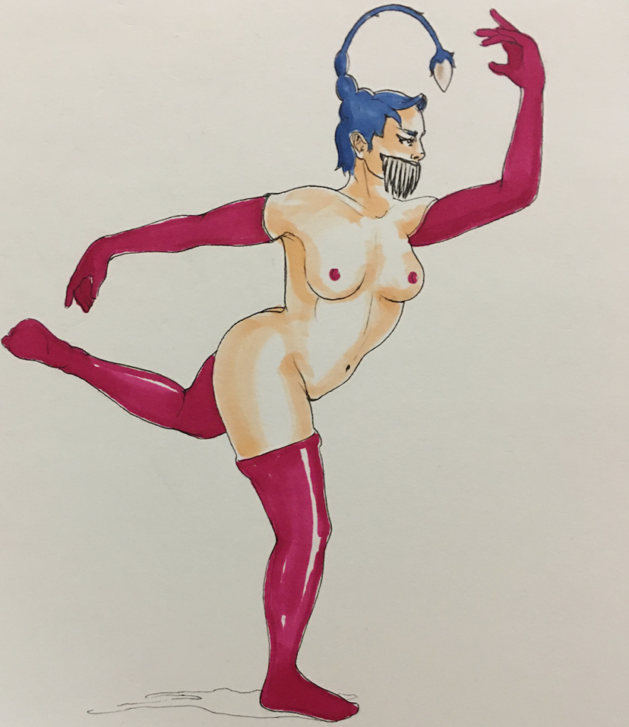 color drawing of a half woman half anglerfish