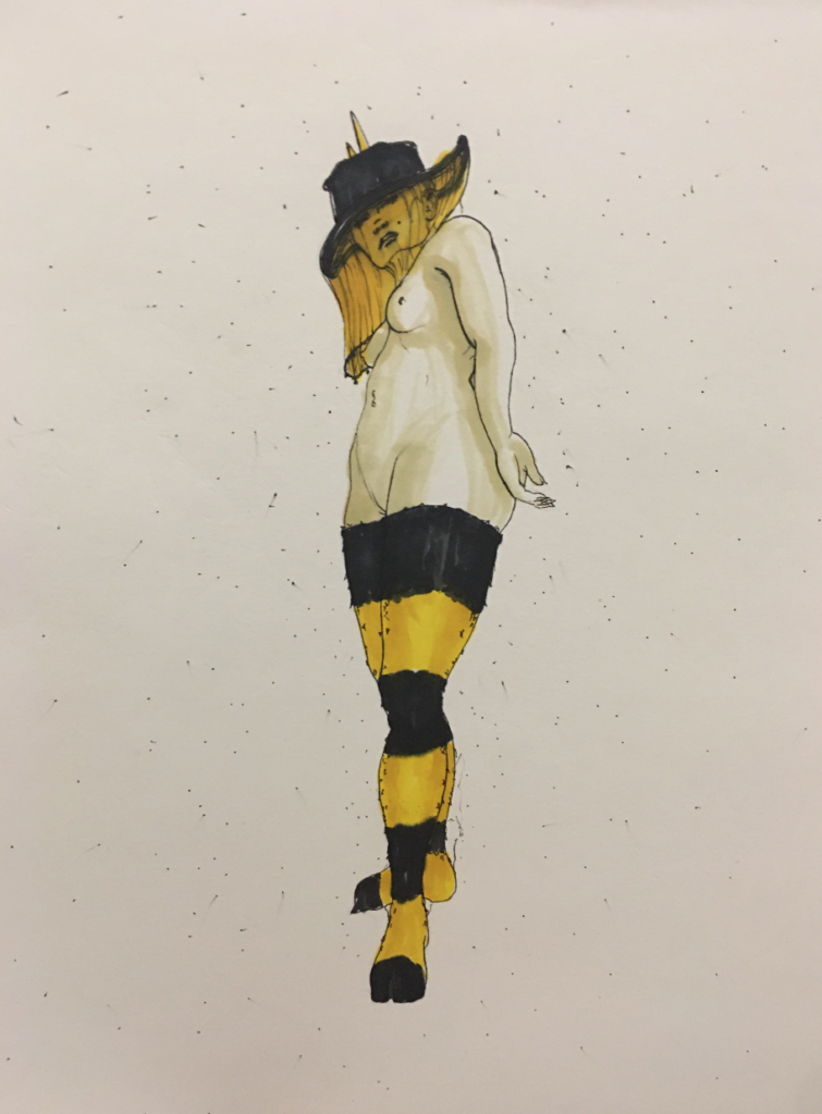 Color drawing of a half-woman, half-bee