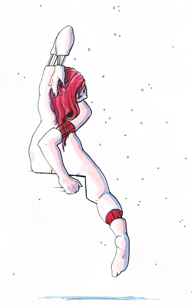 color drawing of a woman rotating her torso