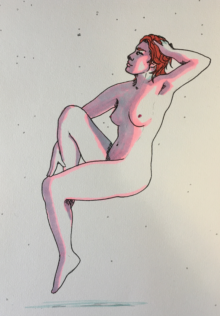 color drawing of a woman thinking