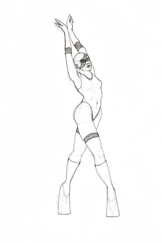 WIP of a ballerina with platform shoes and fishnets