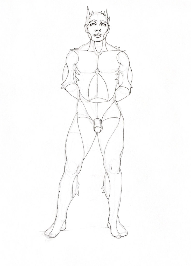 WIP drawing of a strangely blocked man standing