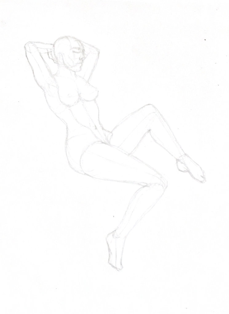 WIP drawing of a woman reclining