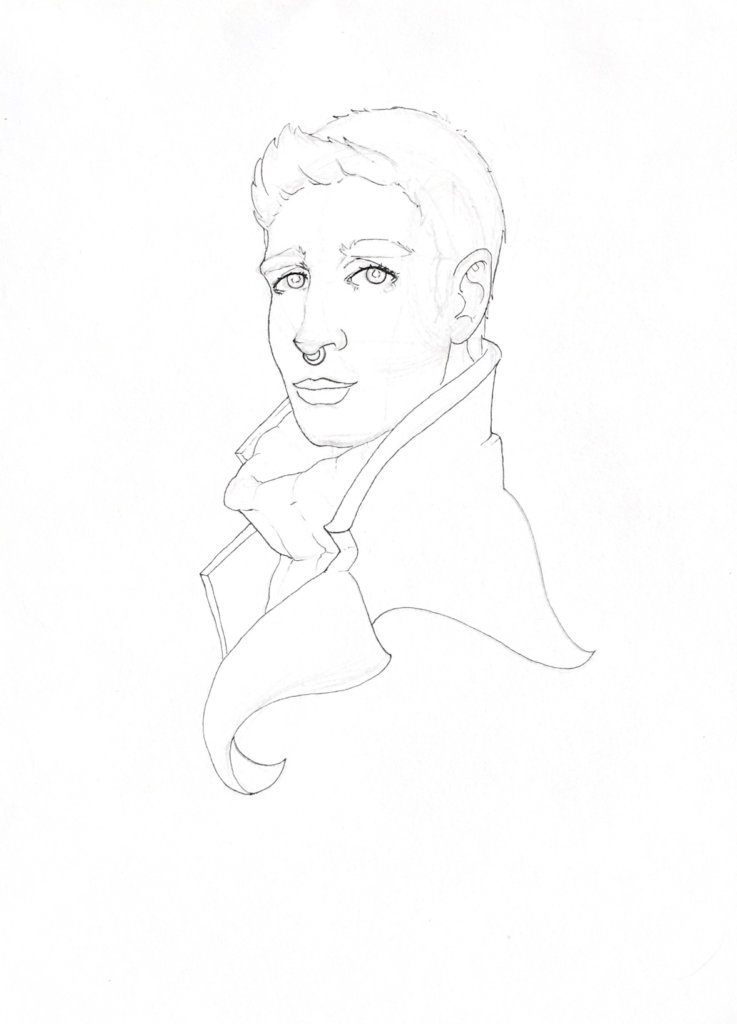 WIP drawing of a handsome gentleman with a septum piercing