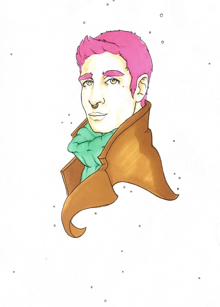 color drawing of a handsome gentleman with a septum piercing