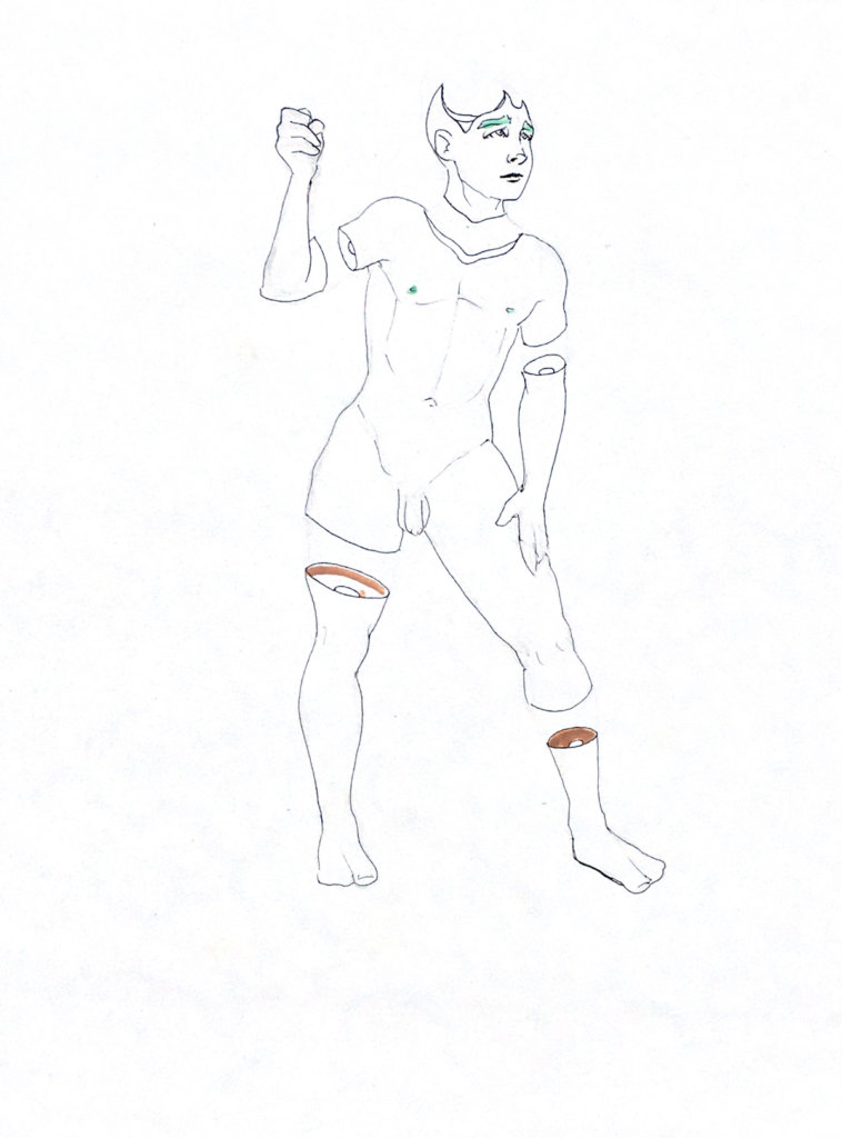 WIP drawing of a nude man holding something