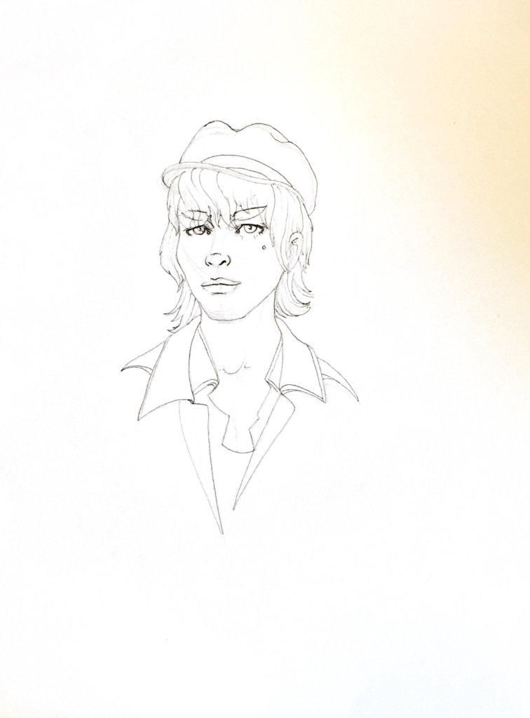 WIP drawing of a person who looks not unlike Björk