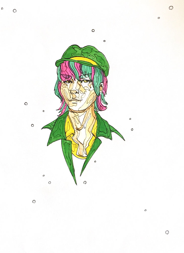 color drawing of a person who looks not unlike Björk