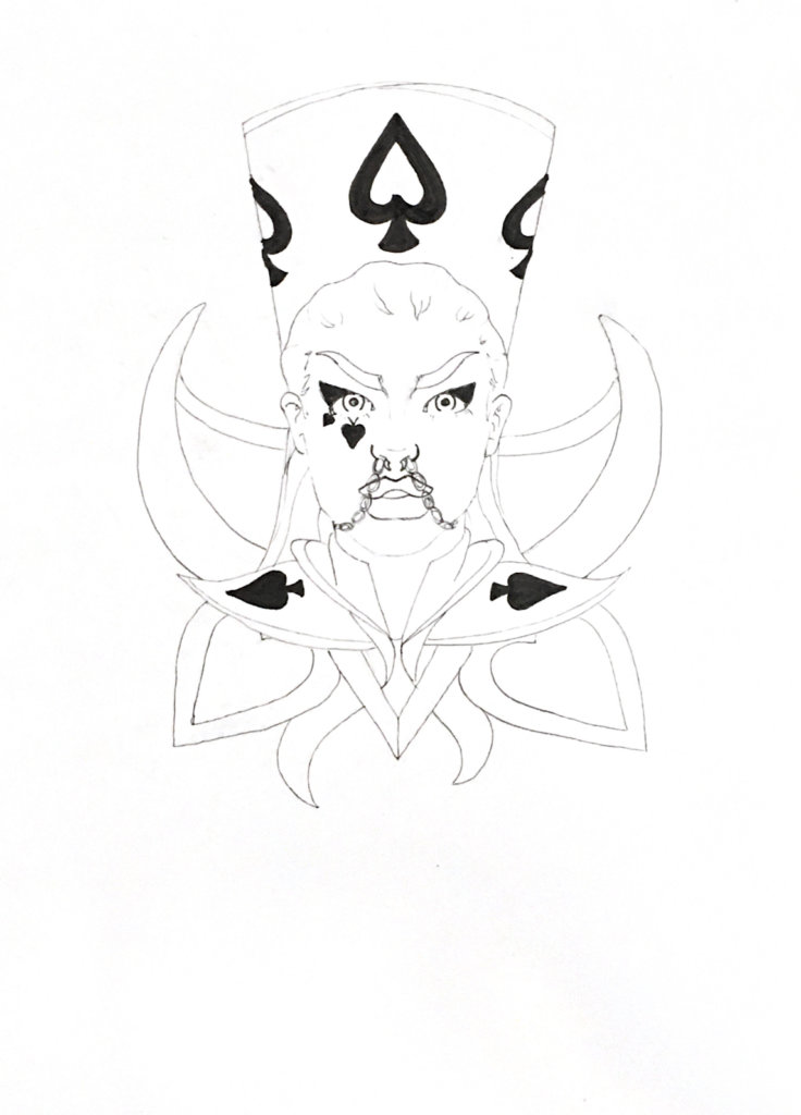 WIP drawing of the Queen of Spades