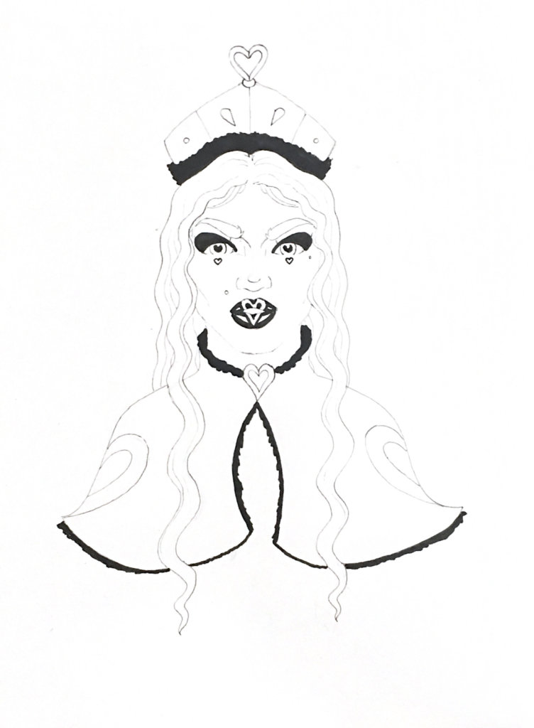 WIP drawing of the Queen of Hearts