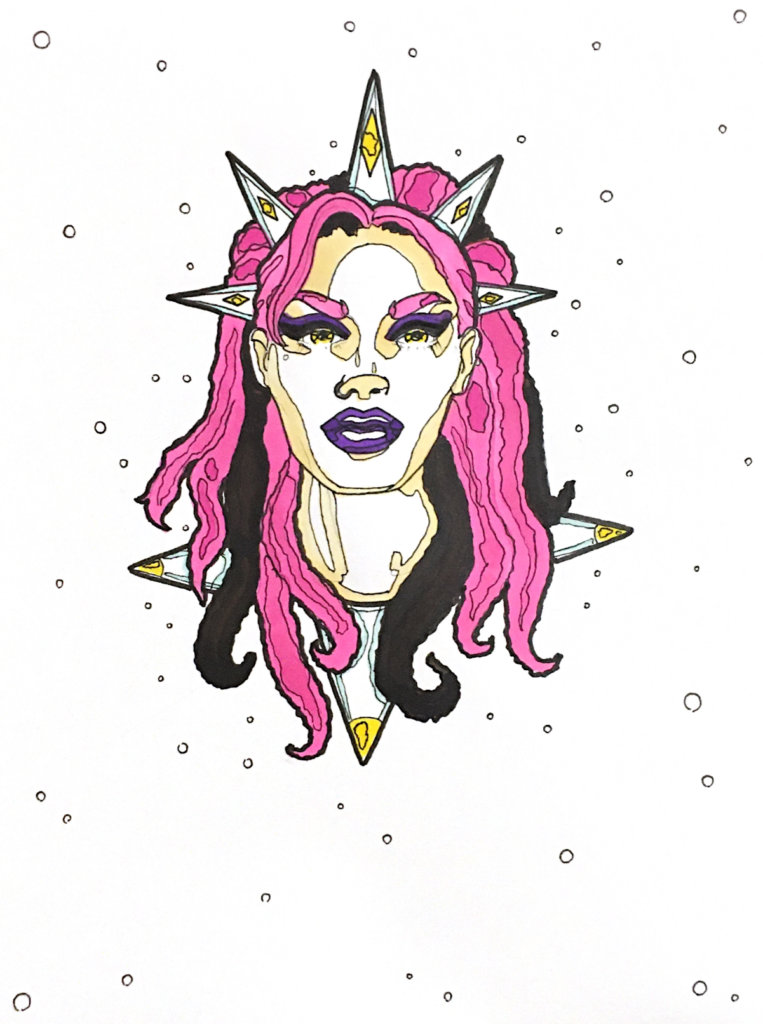 color drawing of a Queen of Diamonds