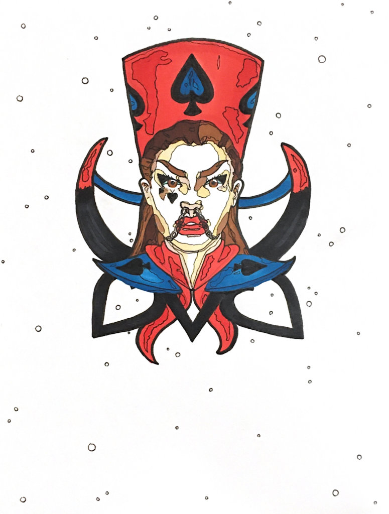 color drawing of the Queen of Spades