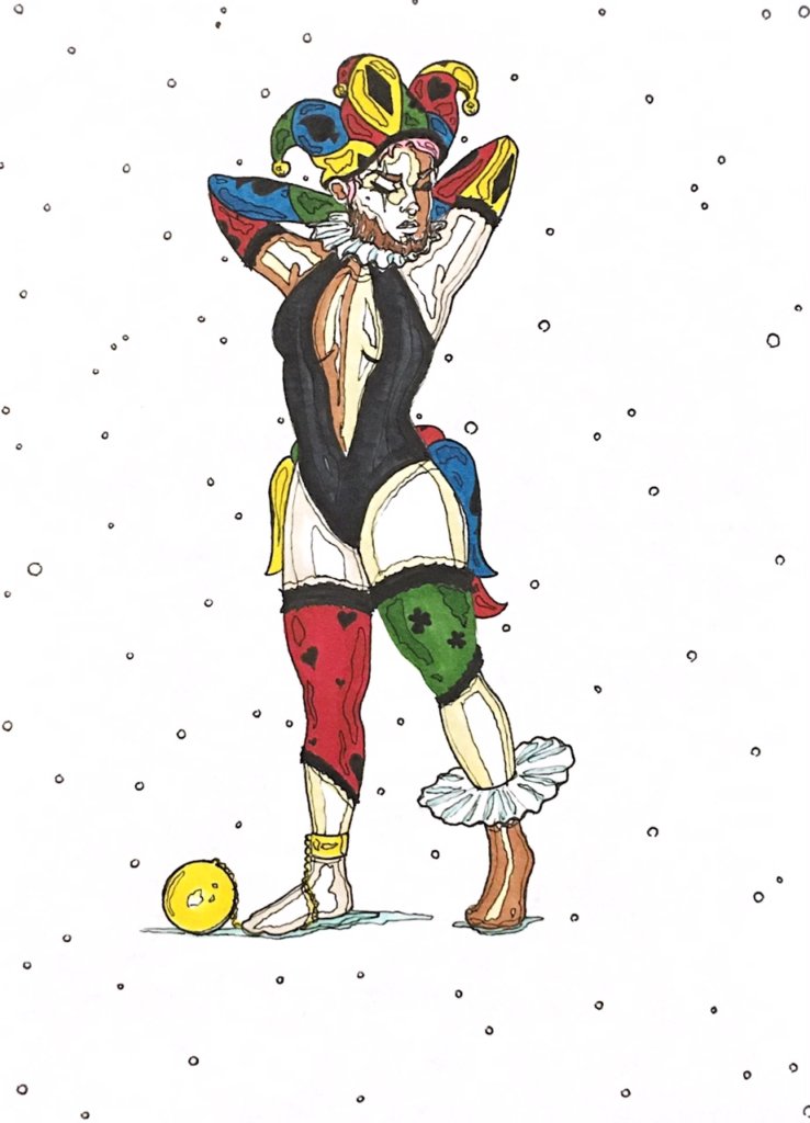 color drawing of a joker playing card