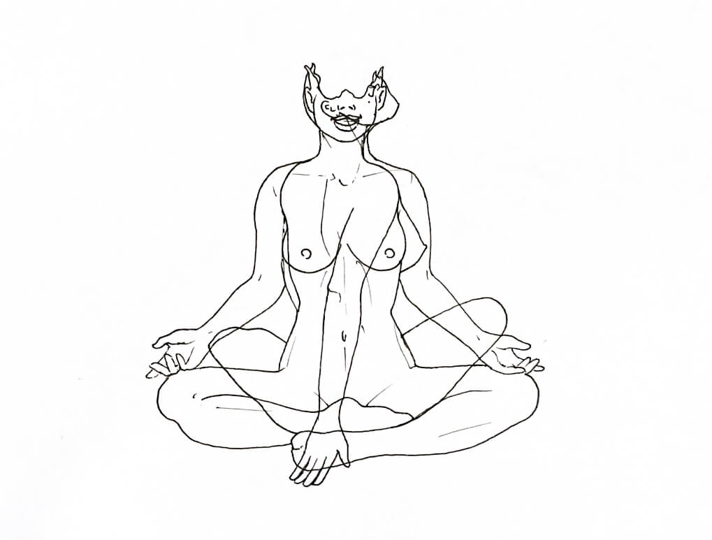 WIP drawing of two women doing yoga poses overlapping