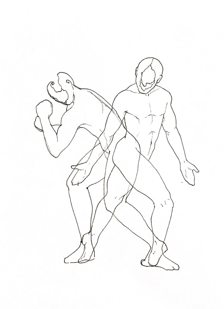 WIP drawing of two people fighting