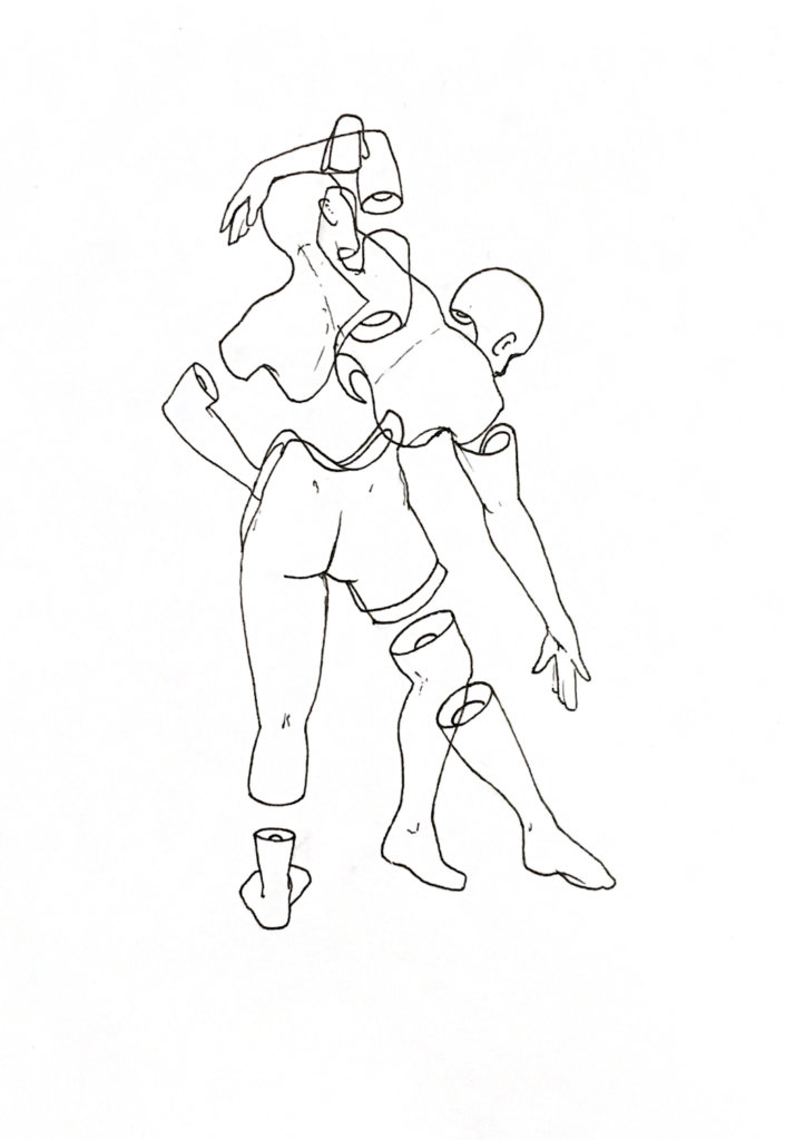 WIP drawing of two people intersecting