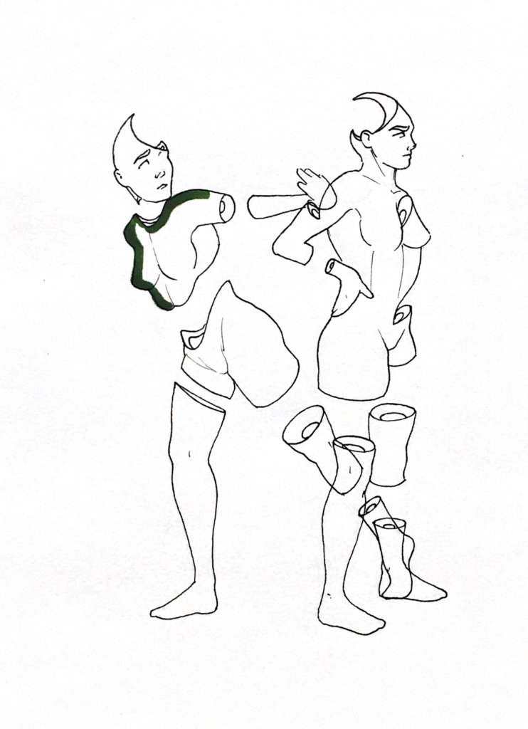 WIP drawing one person pushes another away