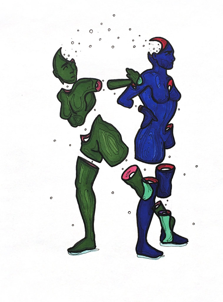 color drawing one person pushes another away