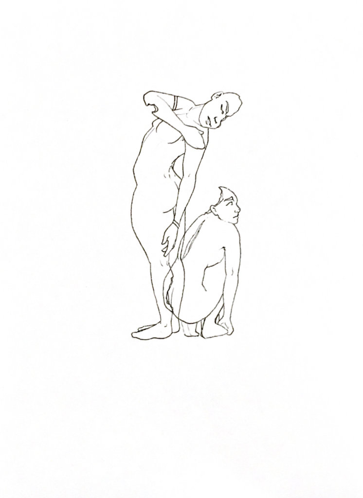 WIP drawing of two people intersecting