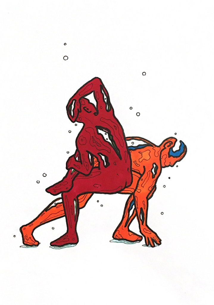 color drawing of two overlapping people with holes in their bodies