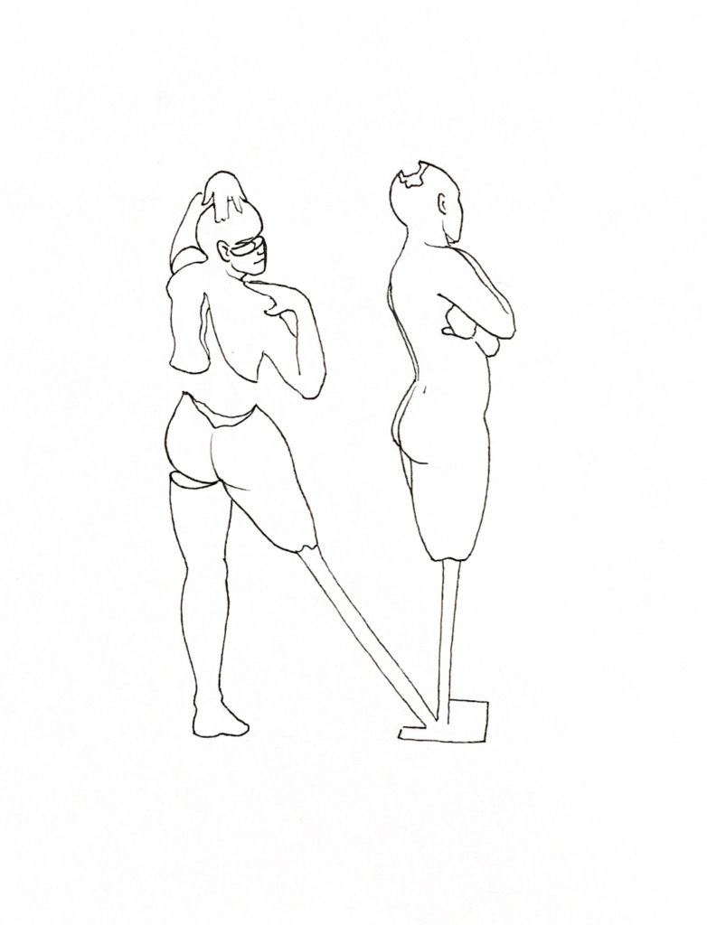 WIP drawing of a mannequin with two bodies