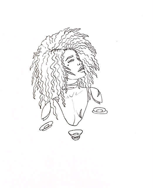 WIP drawing of a woman with crazy 80s hair