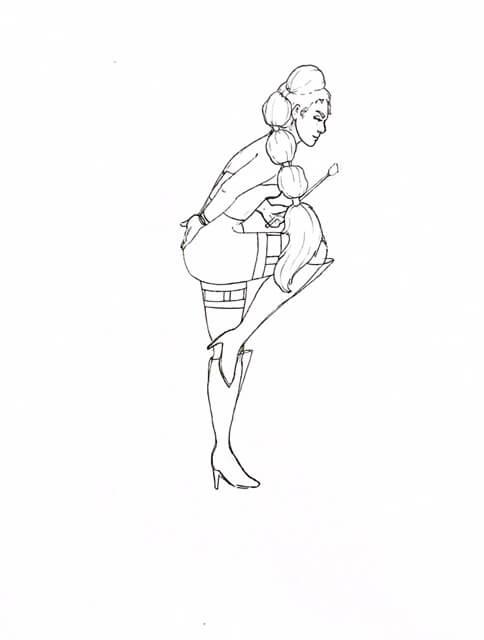 WIP drawing of a dominatrix
