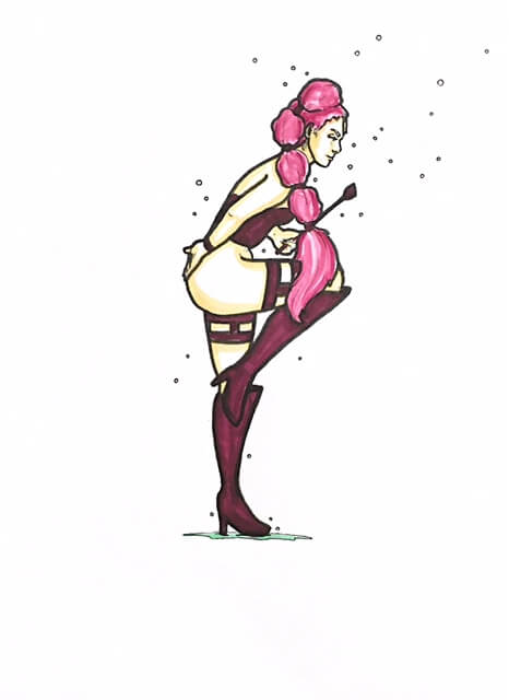 color drawing of a dominatrix