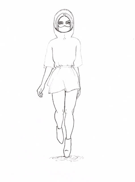 WIP drawing of a masked fashion model
