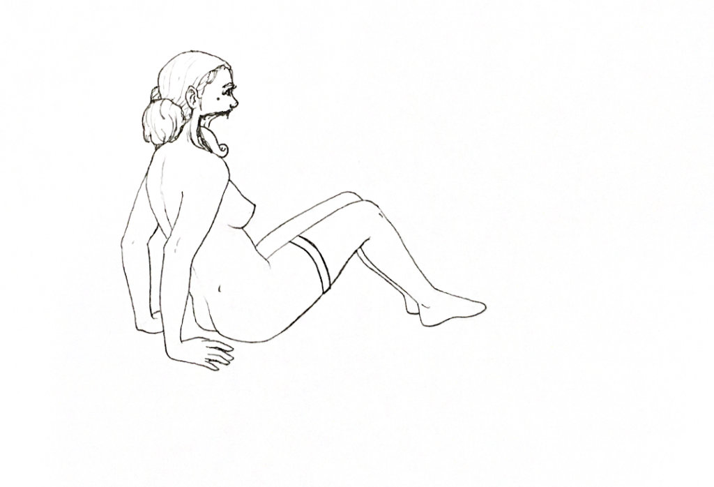 WIP drawing of a woman with a missing jaw