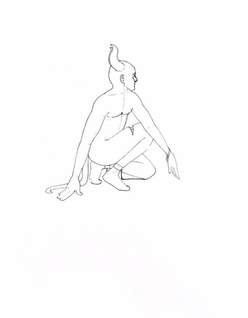 WIP drawing of a horned man