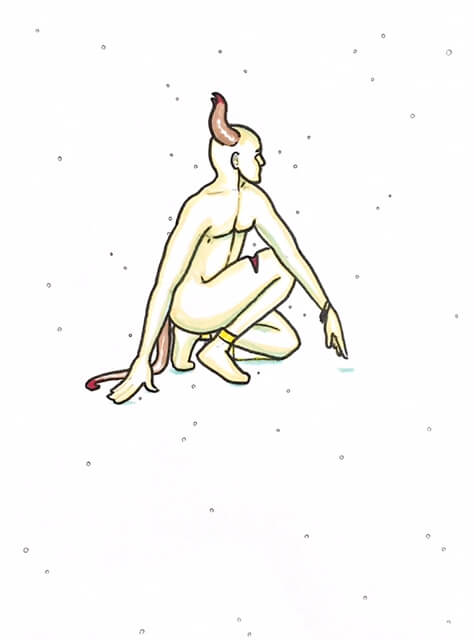 color drawing of a horned man