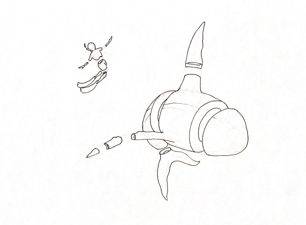 WIP drawing of a snorkeler dancing with a whale
