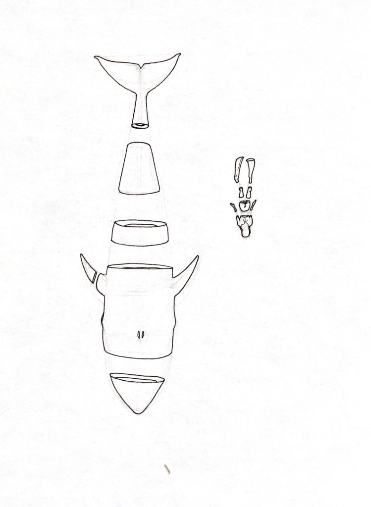 WIP drawing of a free diver swimming with a whale