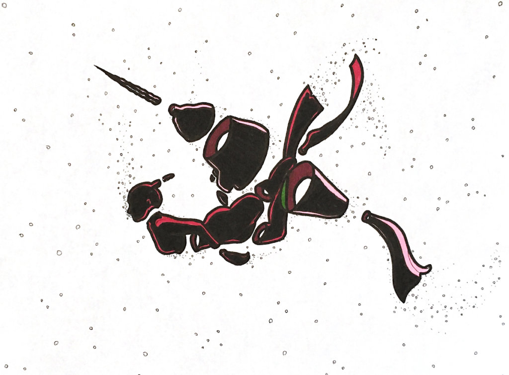 color drawing of a snorkeler with a narwhal