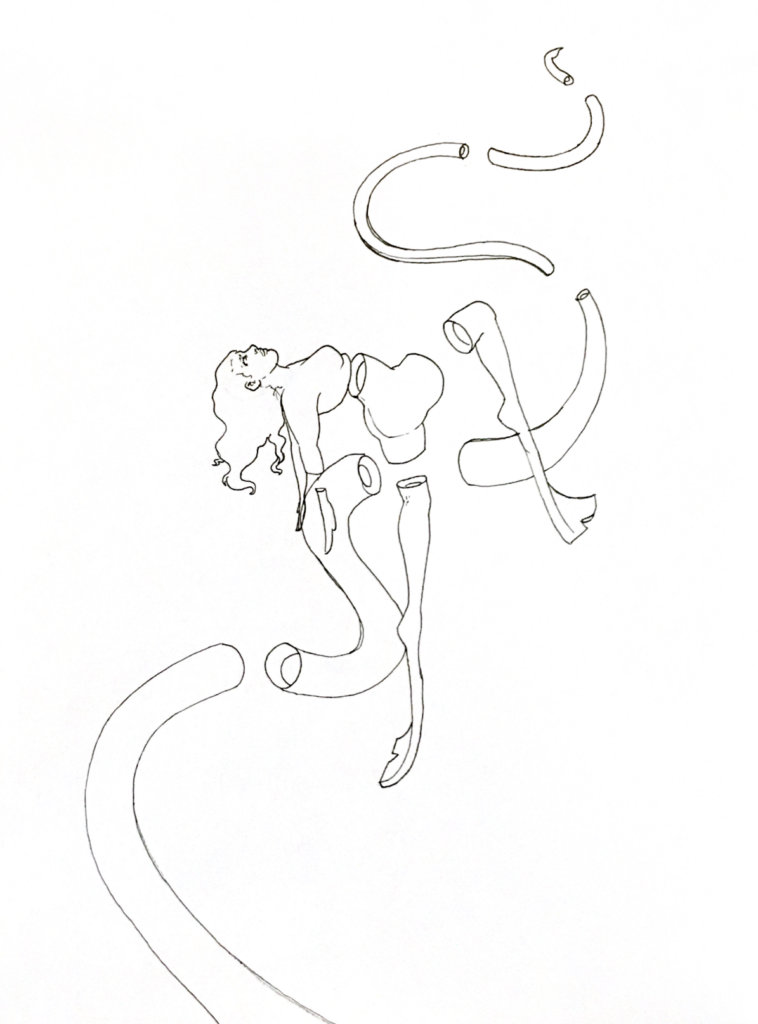 WIP drawing of a snorkeler and a large tentacle