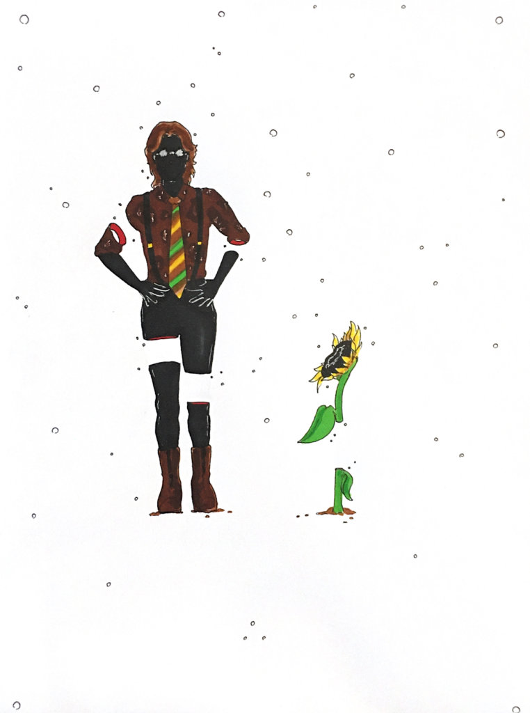 color drawing of a selfie and a sunflower