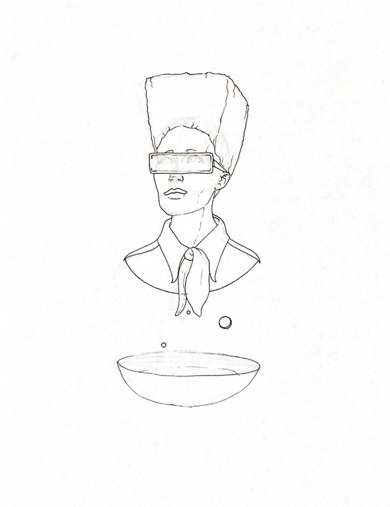 WIP drawing of a space woman with cool sunglasses