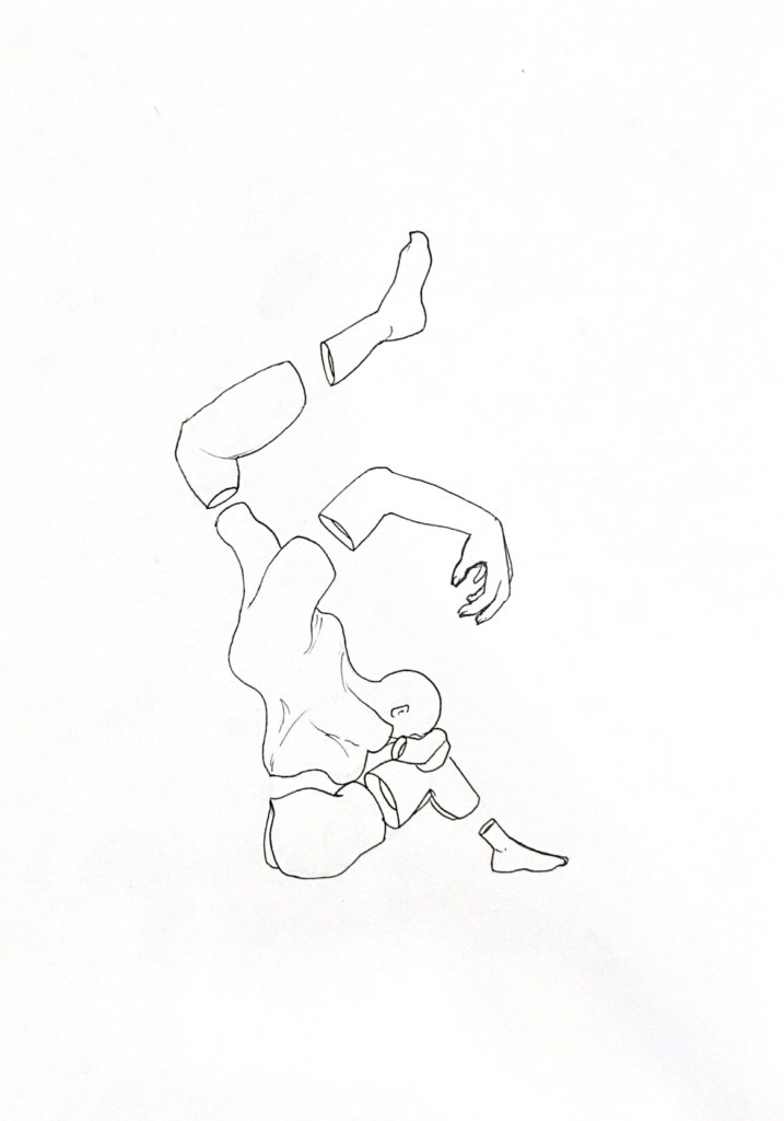 WIP drawing of a person with crazy limbs coming out of their flesh
