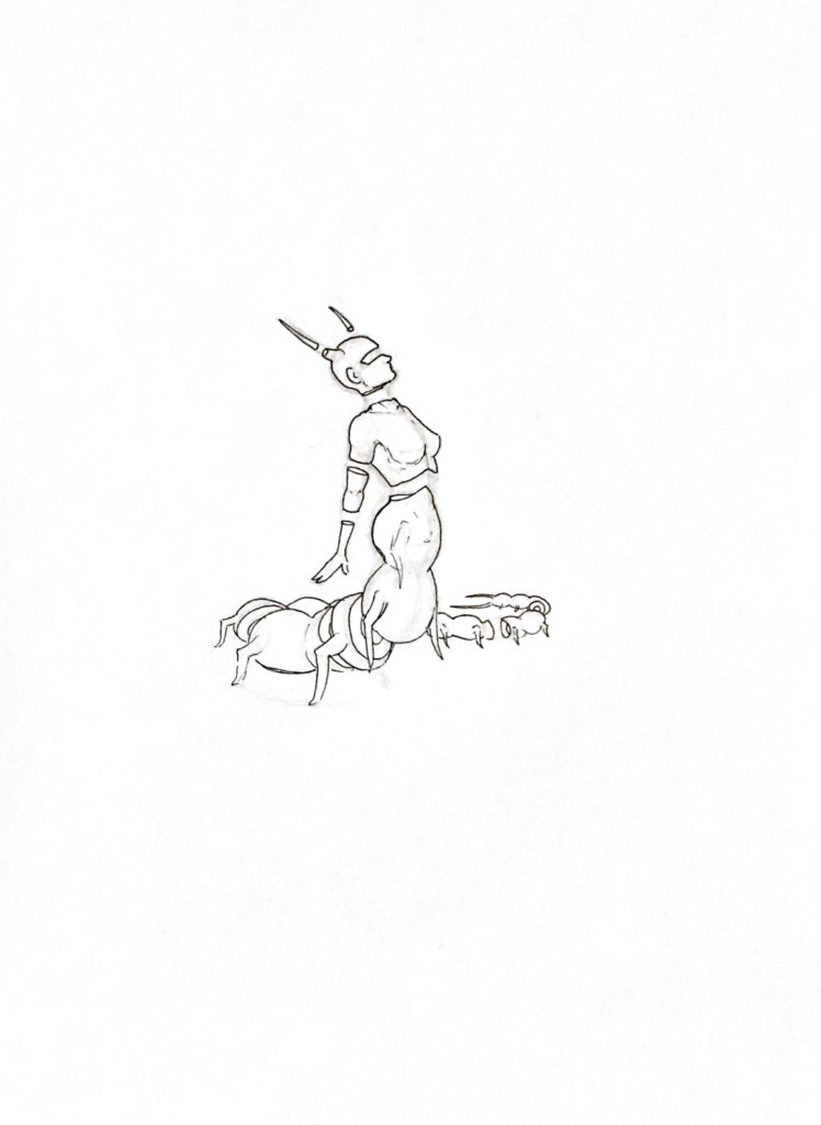 WIP drawing of a centipede woman