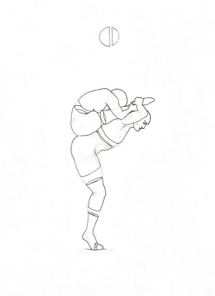 WIP drawing of the sky holding the moon in a dance