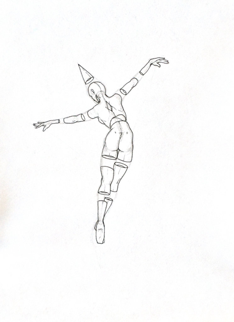 WIP drawing of a galaxy person dancing