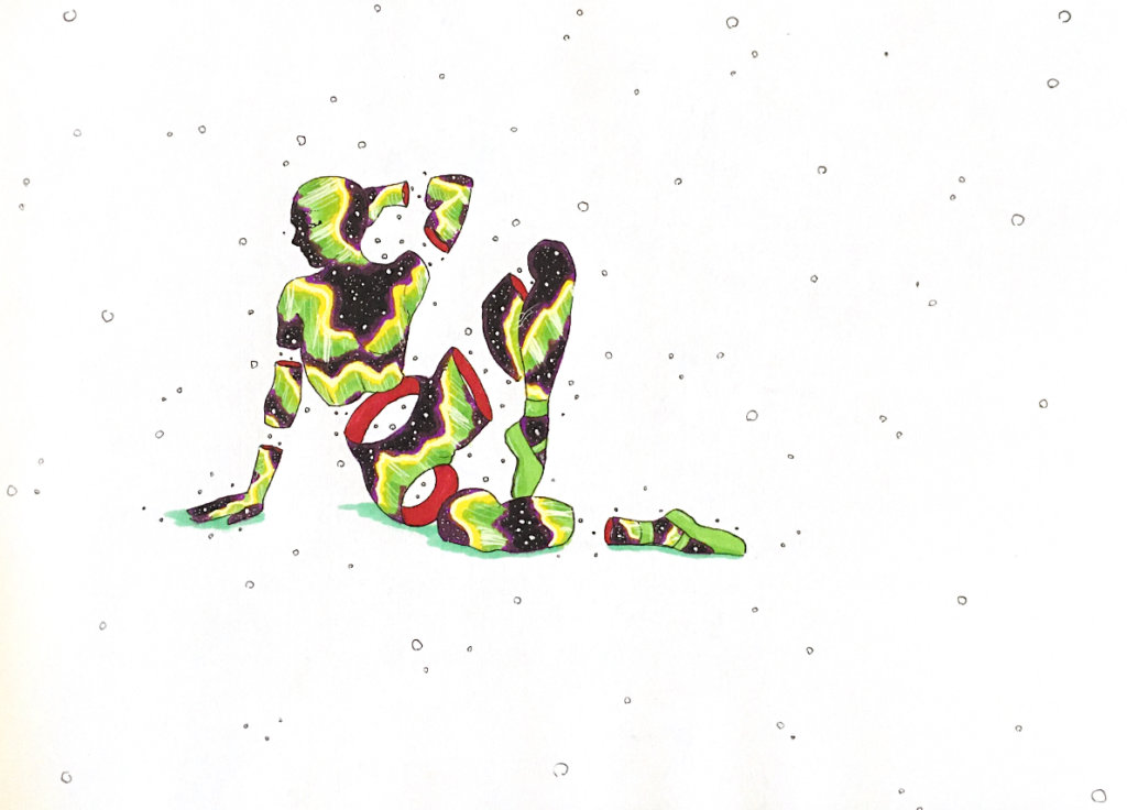 color drawing of a reclined star person