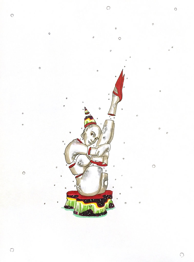 color drawing of a moon person stretching